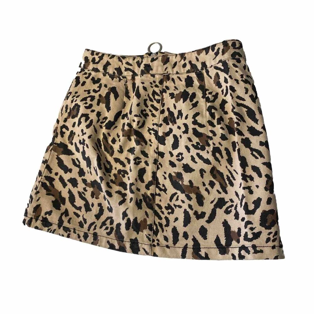 Forever 21 Denim Mini Skirt‎ Juniors Small Leopard Print Wash Full Zip